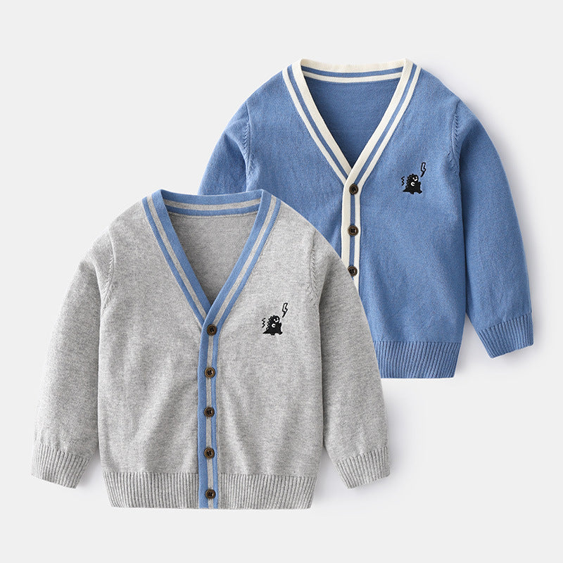 Long Sleeve V-Neck Knitted Cardigan for Boys, Casual Outerwear Spring Jacket for Kids