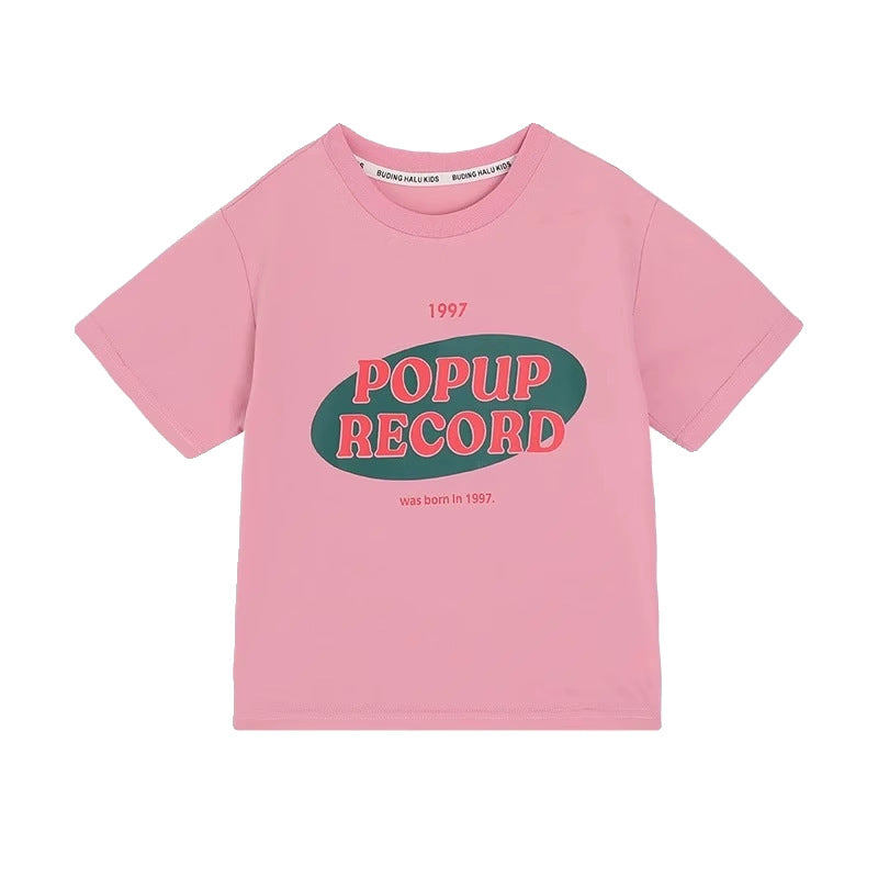 Cute Letter Print T-Shirt for Girls, Short Sleeve Top