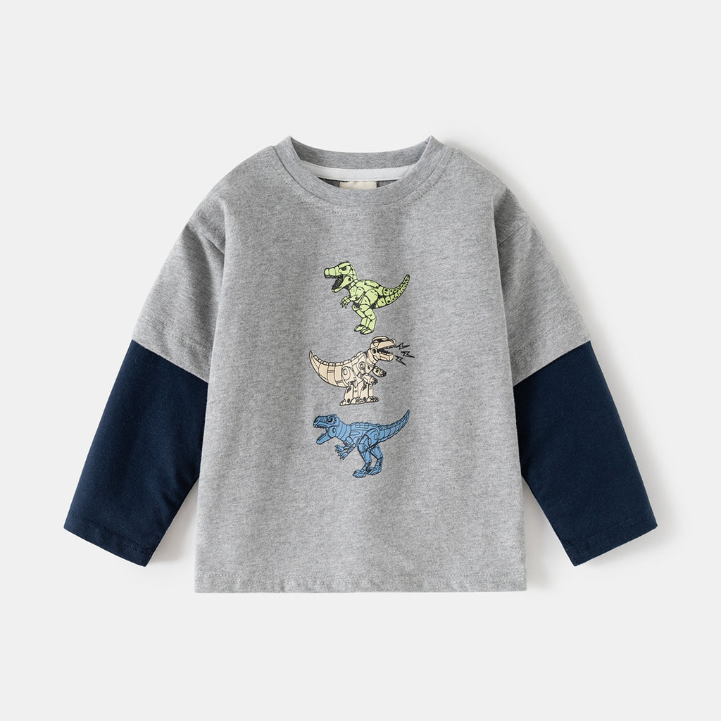 Wholesale Baby Clothes Kids Long Sleeve T-Shirt Boy Patched Sleeve Base Layer Fashion Drop Shipping