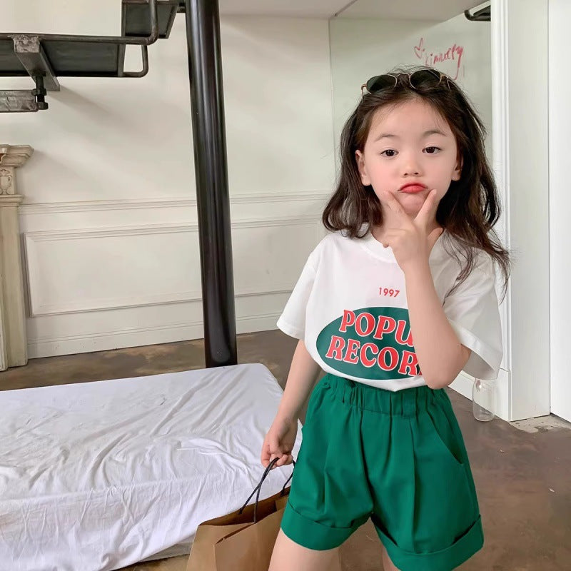 Cute Letter Print T-Shirt for Girls, Short Sleeve Top