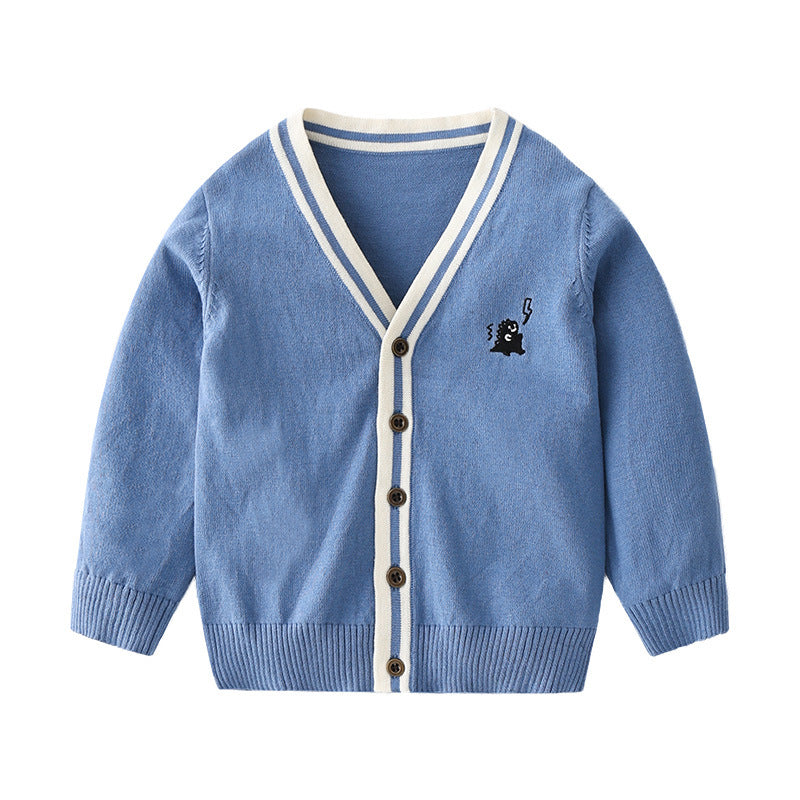 Long Sleeve V-Neck Knitted Cardigan for Boys, Casual Outerwear Spring Jacket for Kids