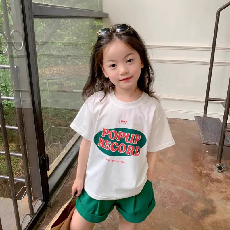 Cute Letter Print T-Shirt for Girls, Short Sleeve Top