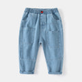 Mid-Waist Blue Patch Pocket Boys' Jeans Long Pants Casual Outdoor Soft Cotton Denim Pants