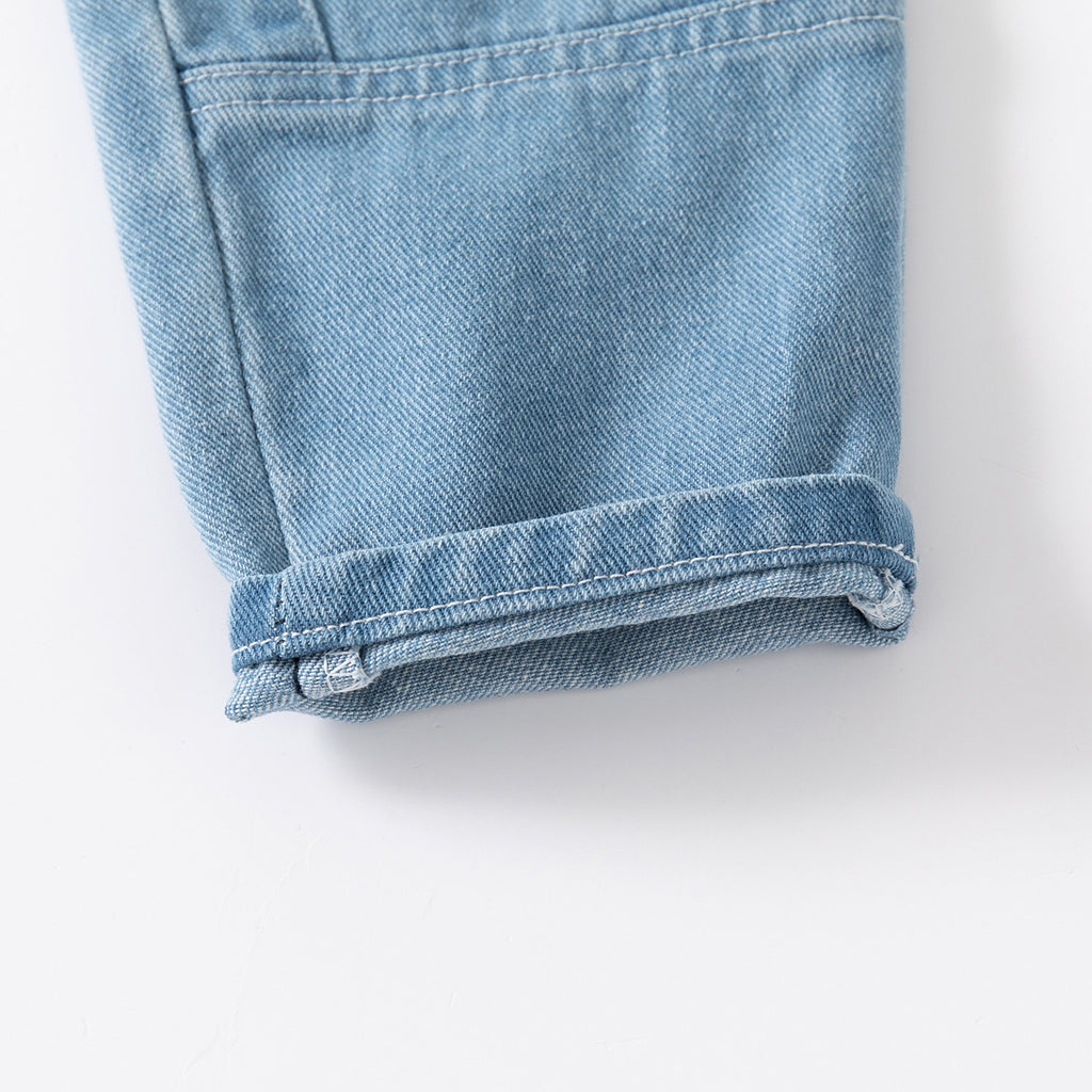 Mid-Waist Blue Patch Pocket Boys' Jeans Long Pants Casual Outdoor Soft Cotton Denim Pants