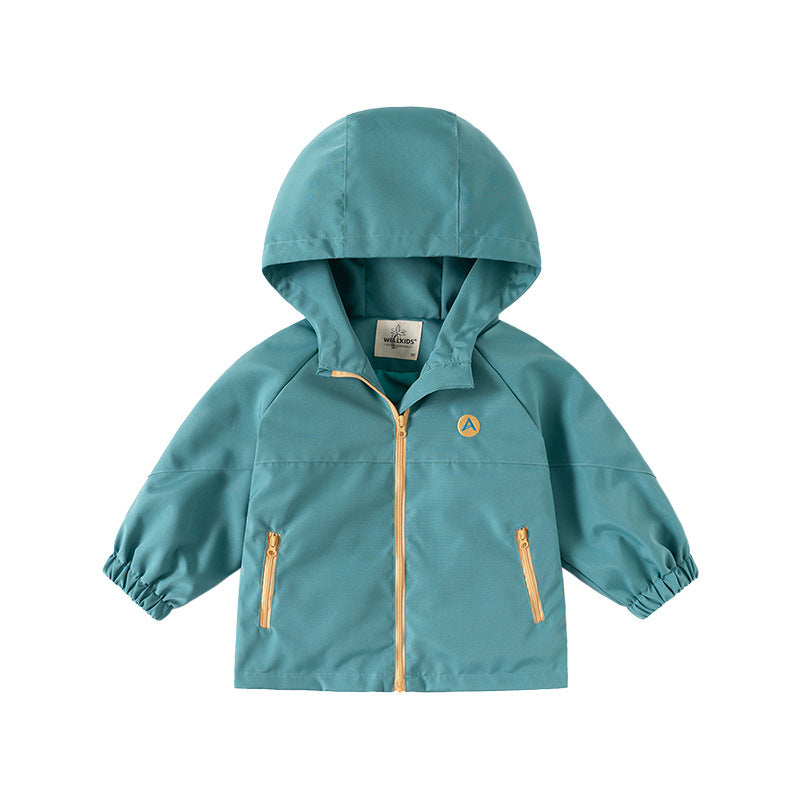 Outdoor Windbreaker for Kids Hooded Zip-Up Jacket Trendy Casual Coat