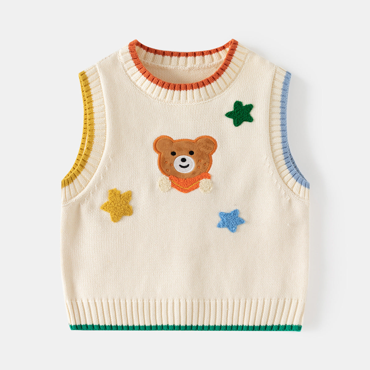 Children's Knitted Vest Wholesale Boy's Sweater Baby Sleeveless Pullover Cartoon Bear Top Fashion