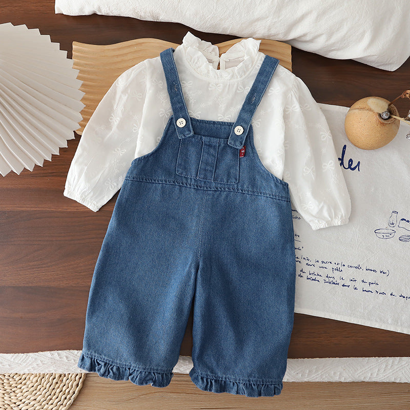 Baby Spring and Autumn Casual Long Sleeve Strap Pants Two Piece Set