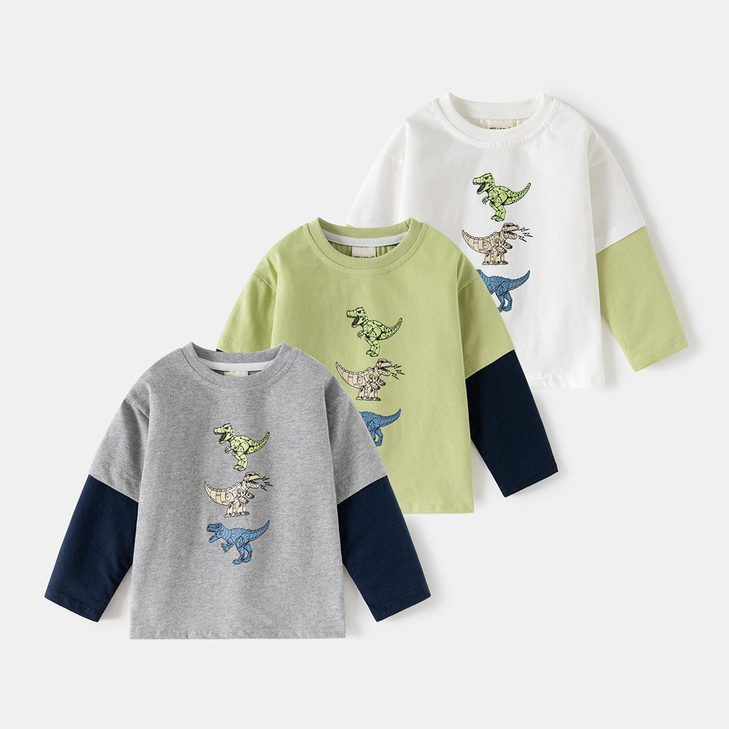 Wholesale Baby Clothes Kids Long Sleeve T-Shirt Boy Patched Sleeve Base Layer Fashion Drop Shipping