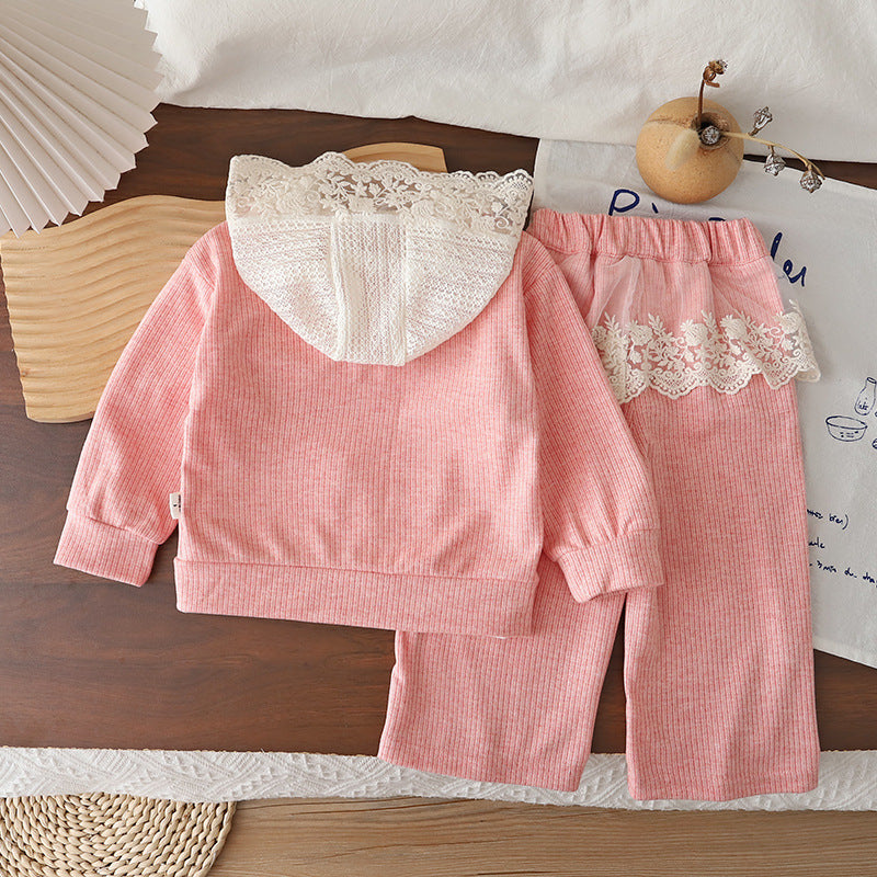 Hooded zipper sweater three piece set baby clothes