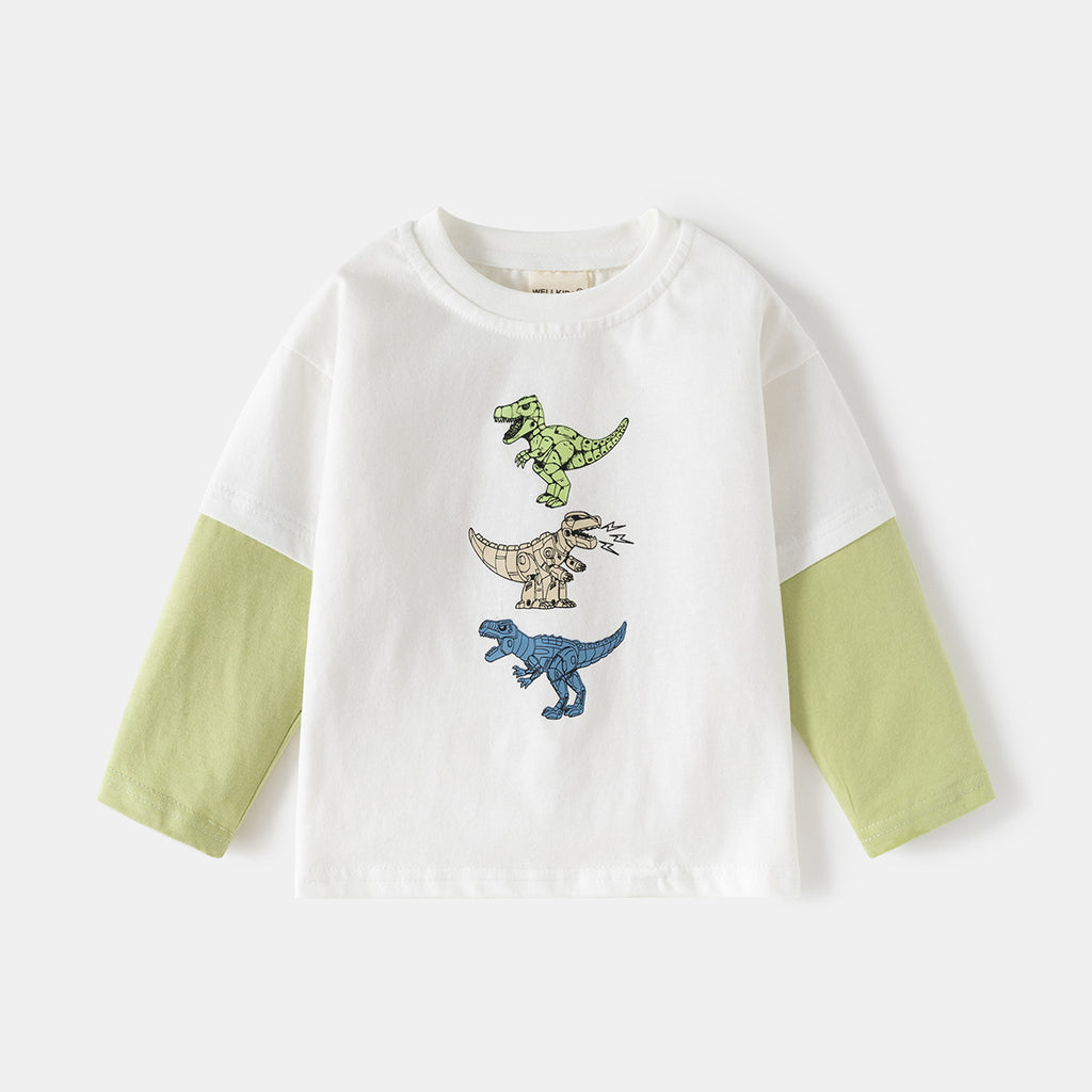 Wholesale Baby Clothes Kids Long Sleeve T-Shirt Boy Patched Sleeve Base Layer Fashion Drop Shipping