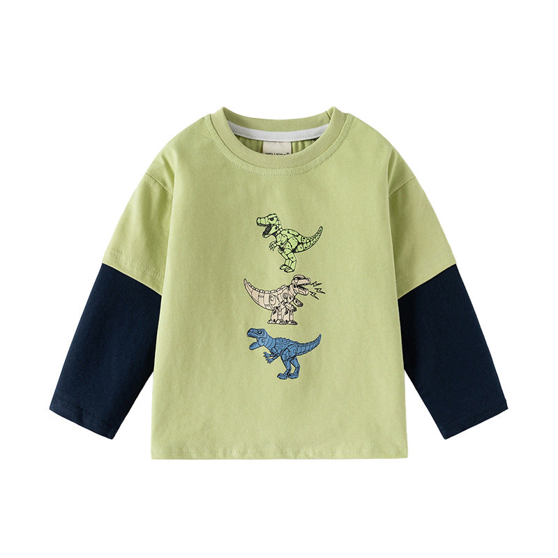 Wholesale Baby Clothes Kids Long Sleeve T-Shirt Boy Patched Sleeve Base Layer Fashion Drop Shipping