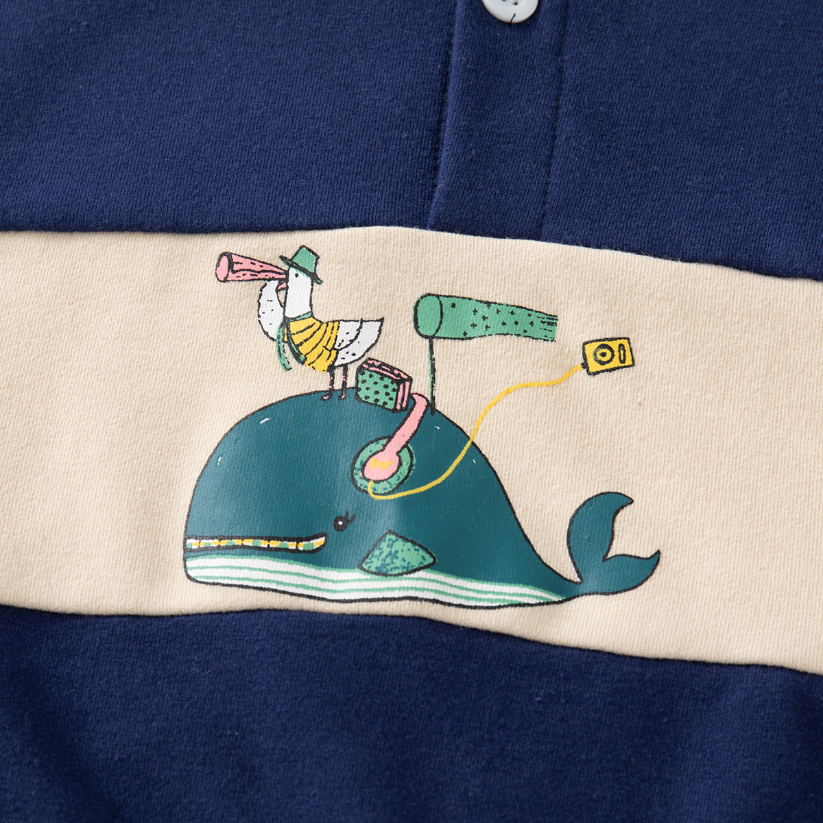 Whale Print Kids' Hoodie, Casual Cuffed Sleeve, Non-Hooded Collar Sweatshirt for Boys