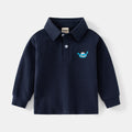 Long Sleeve Polo Shirt with Two-Button Stand Collar and Cartoon Animal Print