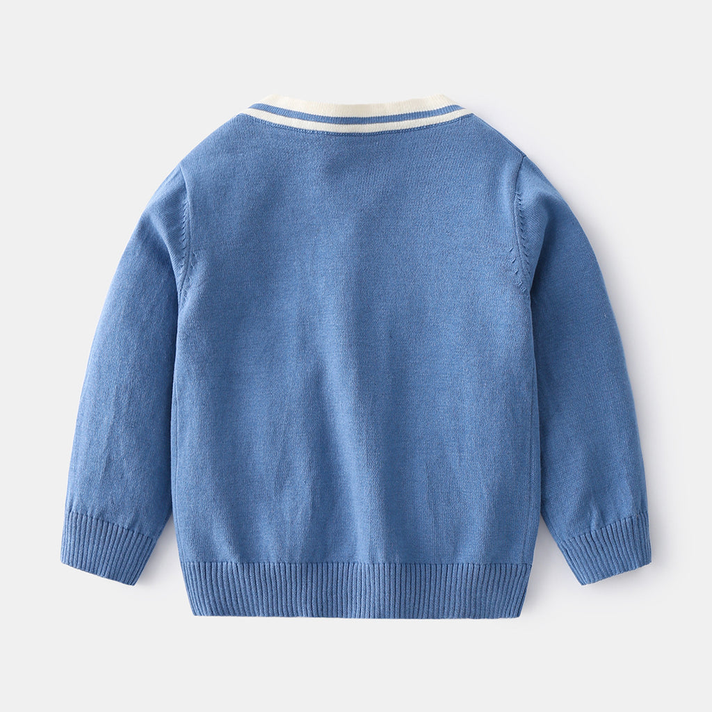 Long Sleeve V-Neck Knitted Cardigan for Boys, Casual Outerwear Spring Jacket for Kids
