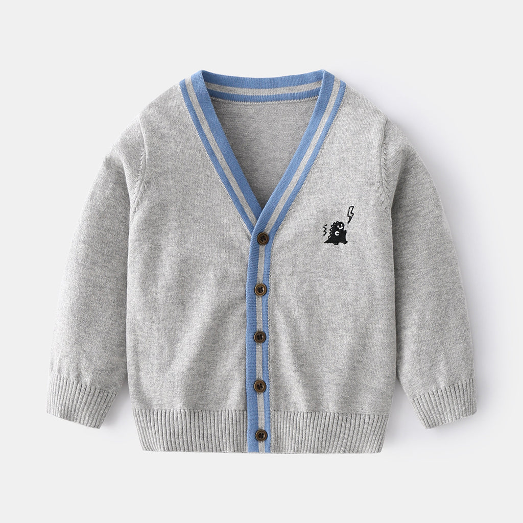Long Sleeve V-Neck Knitted Cardigan for Boys, Casual Outerwear Spring Jacket for Kids